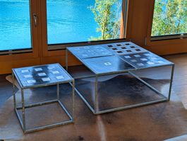 Design-Couchtisch/Sofatisch + Beistelltisch aus Stahl