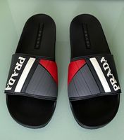 PRADA Logo Pantoletten Gummi Slide Slippers Sandale 44 NEUE