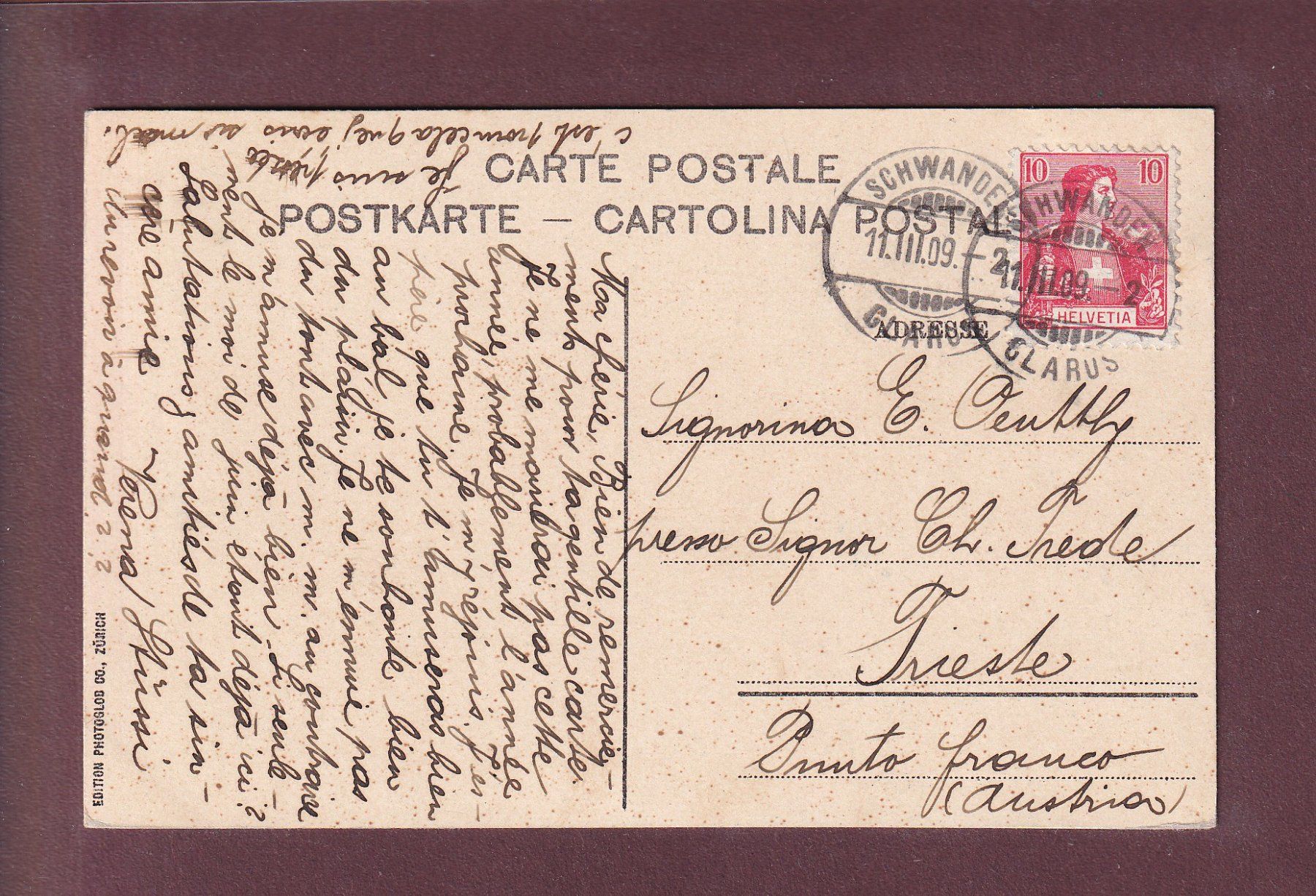 Cartoline postali: OBERSEE - Brünnelistock - 1909 – Usato da Pully venduto da nicecards 1
