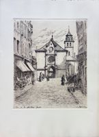 JOSEPH MÉGARD, gravure "rue de la madeleine" Genève