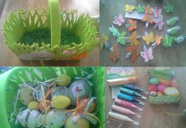 OSTERDEKO - Panier avec de nombreuses décorations de Pâques