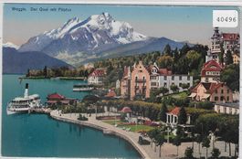 Weggis - Der Quai mit Pilatus - Dampfer - Litho