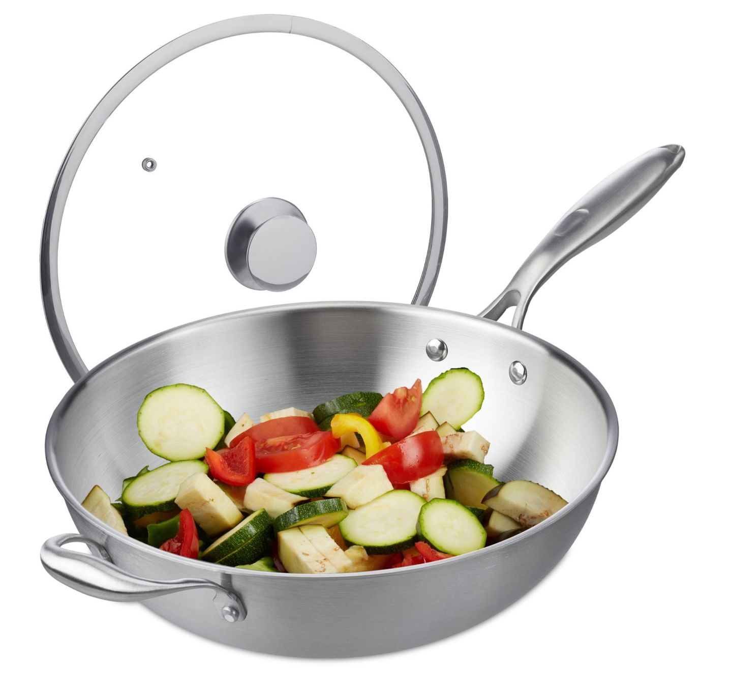 Padelle: Edelstahl Wok mit Glasdeckel – Nuovo e nell'imballaggio originale da Bülach venduto da StoreInShop
