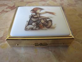 Hummel Schatulle Metall Gold m Porzellan