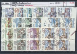 1982/86 "Tierkreiszeichen", Viererblock, ET - Stempel