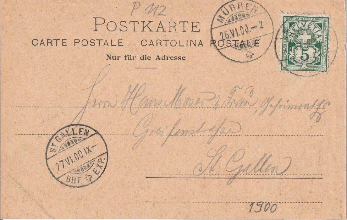 Cartoline postali: P 112 Mürren, 1900 – Usato da Freienbach venduto da Bhaltis 1
