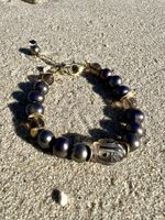 Black Pearl & Gemstone Gold Plated Bracelet