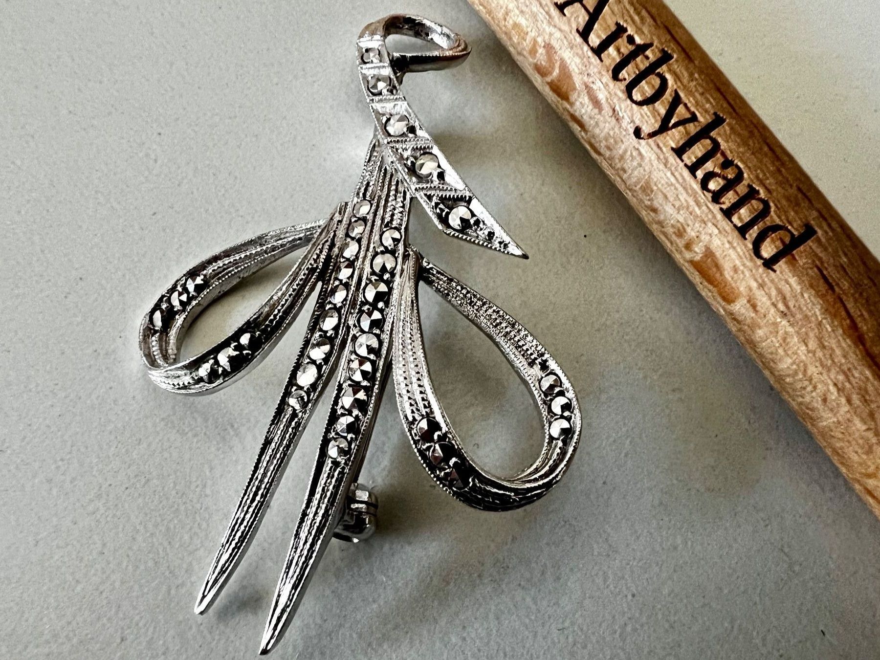 Spille & Fermagli: Antike Brosche Silber 800 mit Markasiten - Art Deco - 5.5cm – Usato da Ruswil venduto da artbyhand 2
