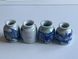 Konvolut 4 Mini Vasen Keramik Blau Weiss Klein(S27)