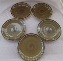 RÖSSLER 5 Olivgrüne mit Spiralmuster Dessertteller 20cm -E89