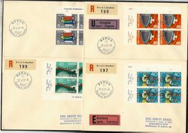 1956, 328-331 Viererblockserie auf 4 FDC BERNA/ital. (15870)
