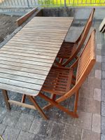 Gartentisch & 2 Stühle Holz, klappbar