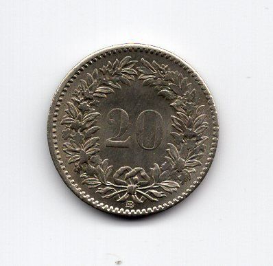 Tutti le monete: (1236) CH, 20 Rappen 1850, Super stgl – Usato da Rüthi (Rheintal) venduto da erdnuessli1