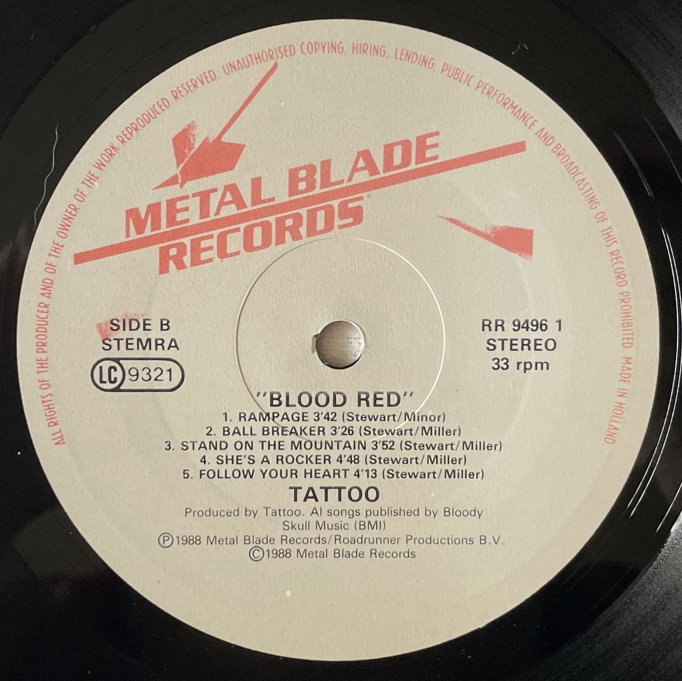 Schallplatten: Tattoo - Blood Red - LP - 1988 - First Press - Roadrunner – Gebraucht aus Uster von Zardodel 5
