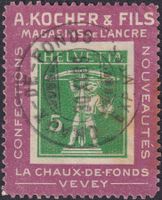 1909, Kochermarke Nr.2a (grün/violett) Kat: 200.- Chaux-De-F