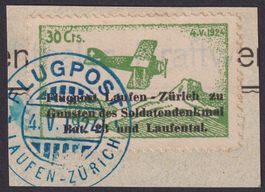 Flugspende Vignette 1924.2 Flugtag Laufen gestempelt