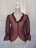 Bordeaux-farbige Vintage Bluse aus Spitze, Gr. S-M