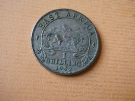 British East Africa 1942, 1 Shilling - Löwe  Silber .250
