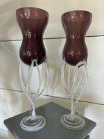 2 Makora Gläser lila mit weissem Glasfuss H 30cm