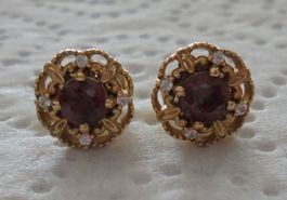 Echtschmuck: Himbeer-Zirkon Silberohrstecker, vergoldet