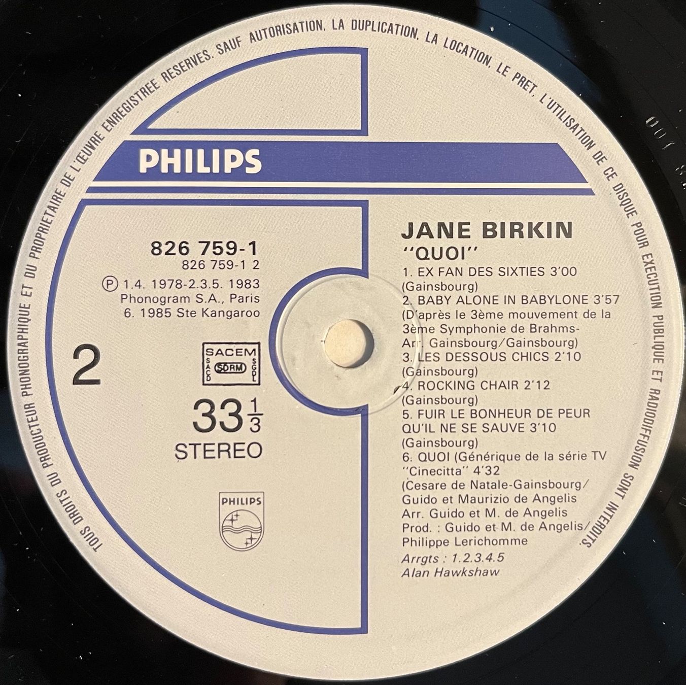 Dischi in vinile: JANE BIRKIN - QUOI - 33 Tours – Usato da Bussigny venduto da vinyl-pas-cher 3