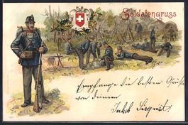 Litho Schweizer Soldatengruss, Infanteri