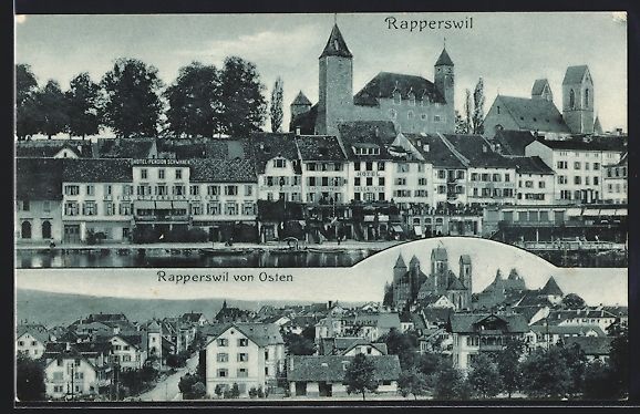 Cartoline postali: Rapperswil, Ortsansichten mit Flussparti – Usato da Berlin venduto da bartko-reher