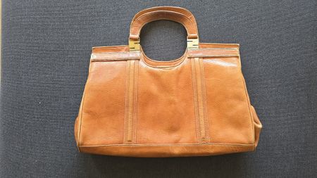  Vintage-Leder Handtasche, senfgelbe bzw. cognacfarbene