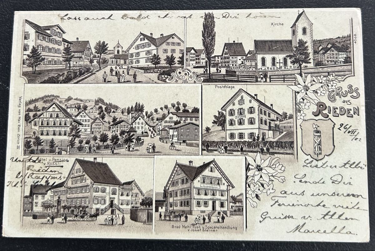Ansichtskarten: Gruss aus Rieden SG Litho  – Gebraucht aus Horw von Tellbub