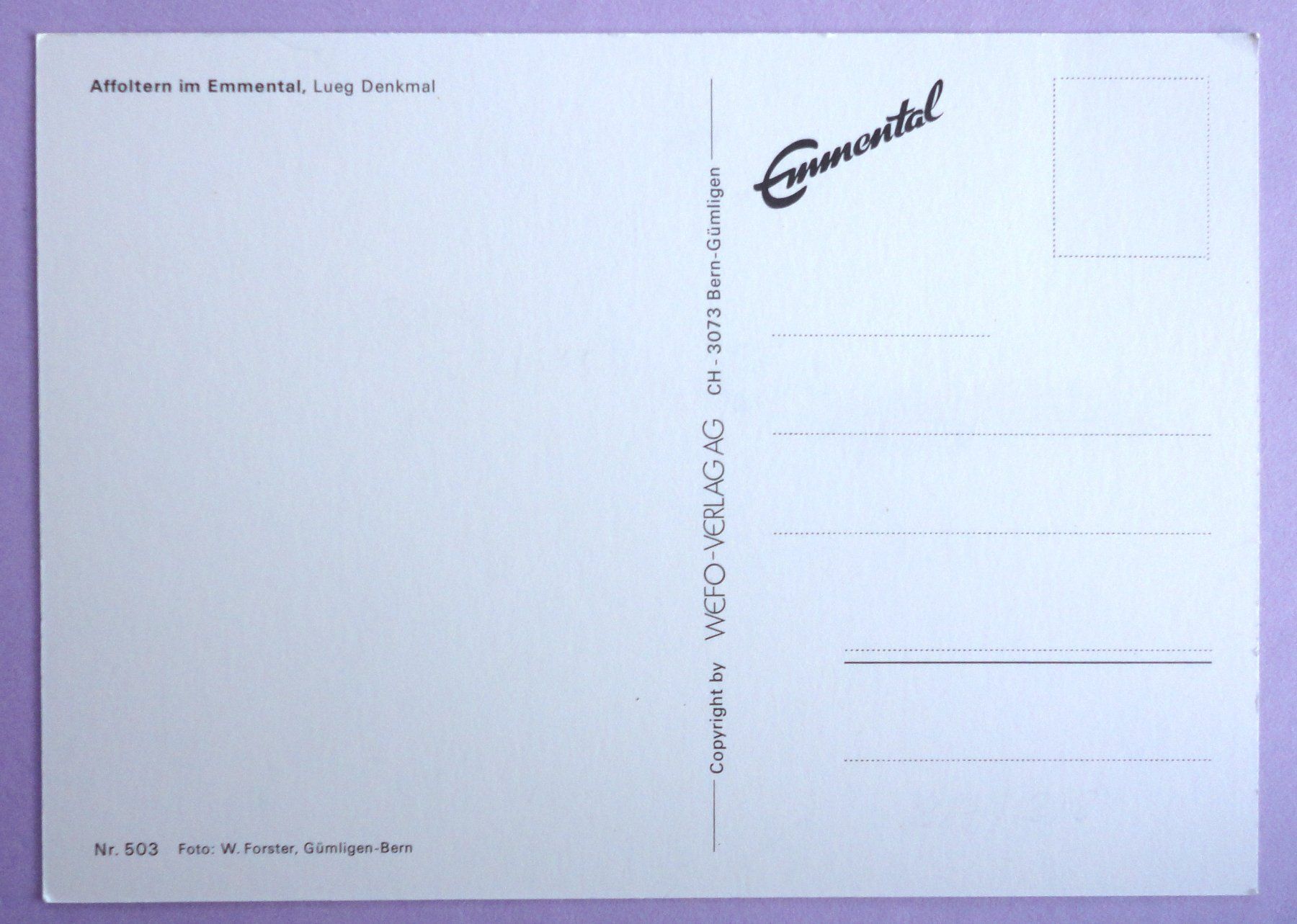 Cartoline postali: Affoltern im Emmental, Lueg Denkmal – Usato da Fétigny venduto da Billy2miny 1