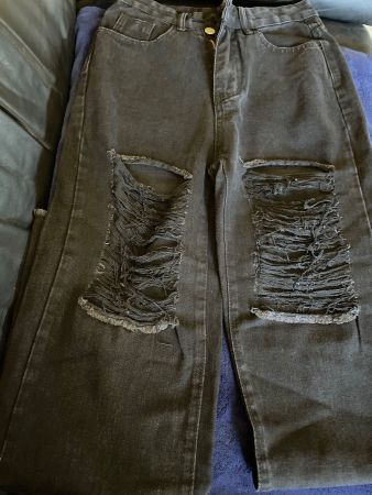 Jeans noirs troués pour fille, neufs, taille S