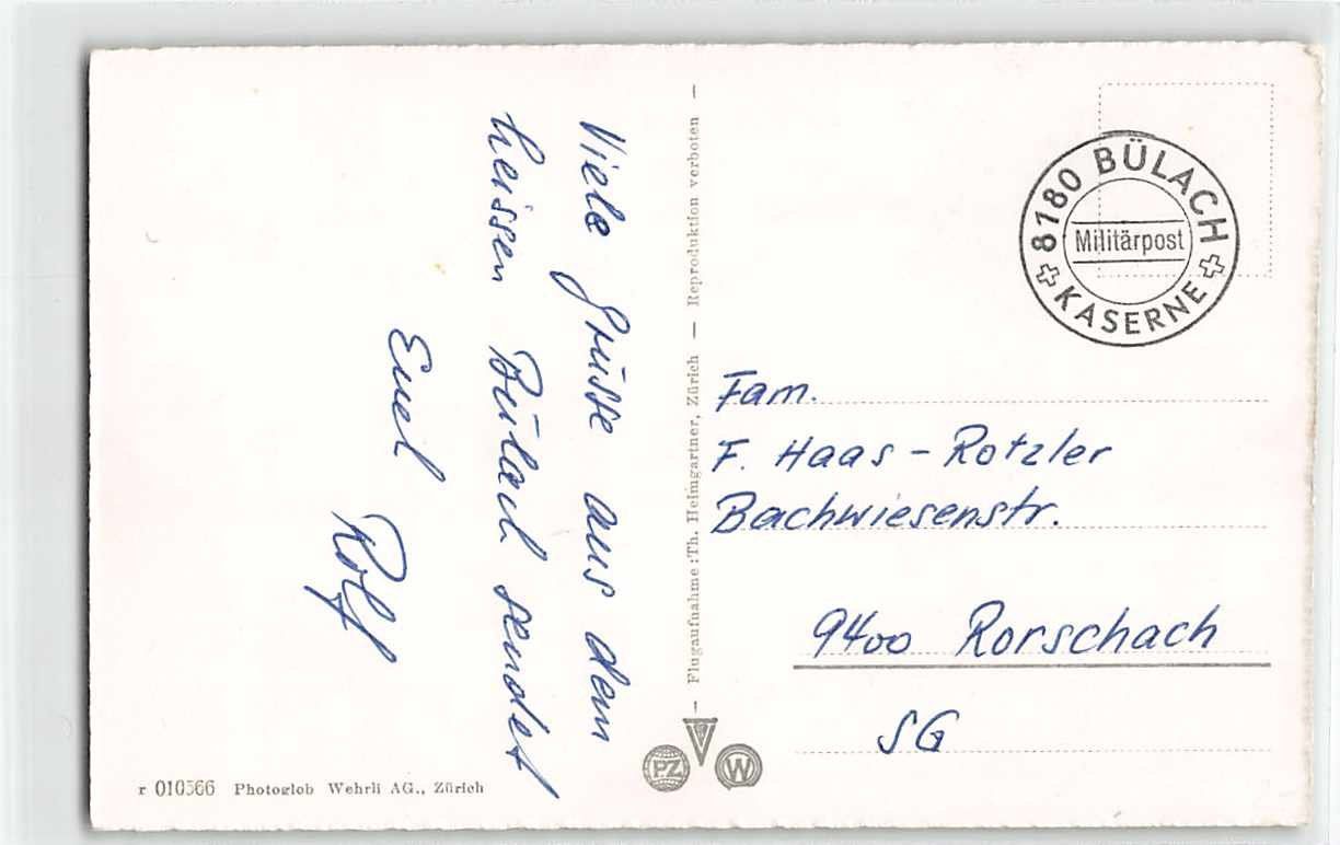 Cartoline postali: GRUSS aus BÜLACH mit Kaserne 1950 – Usato da Lufingen venduto da philatelieshop 1