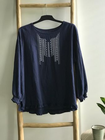 🍂🫠🍂 Neuf, Tunique coton bleu avec broderie XL-2XL
