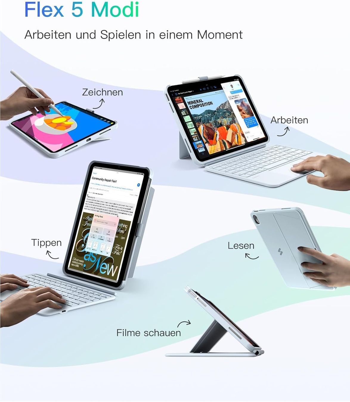 Tastaturen: iPad Tastatur Hülle QWERTZ Touchpad – Neu und originalverpackt aus Suhr von TradeMasters 5