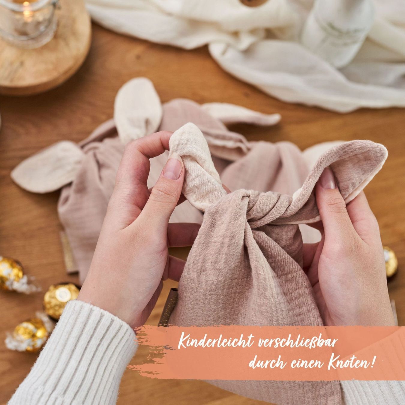Alle Dekorationen: 3 Oster Hasenbeutel Musselin Beige – Neu und originalverpackt aus Walenstadt von Trend-24 3