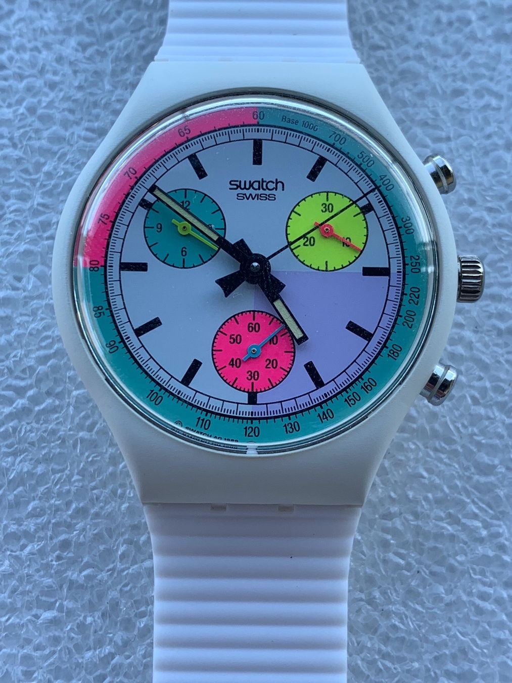 SWATCH*CHRONO*SCW100*WHITE HORSES*ULTRA RAR*1990*WEISS PUR (Neu und ...