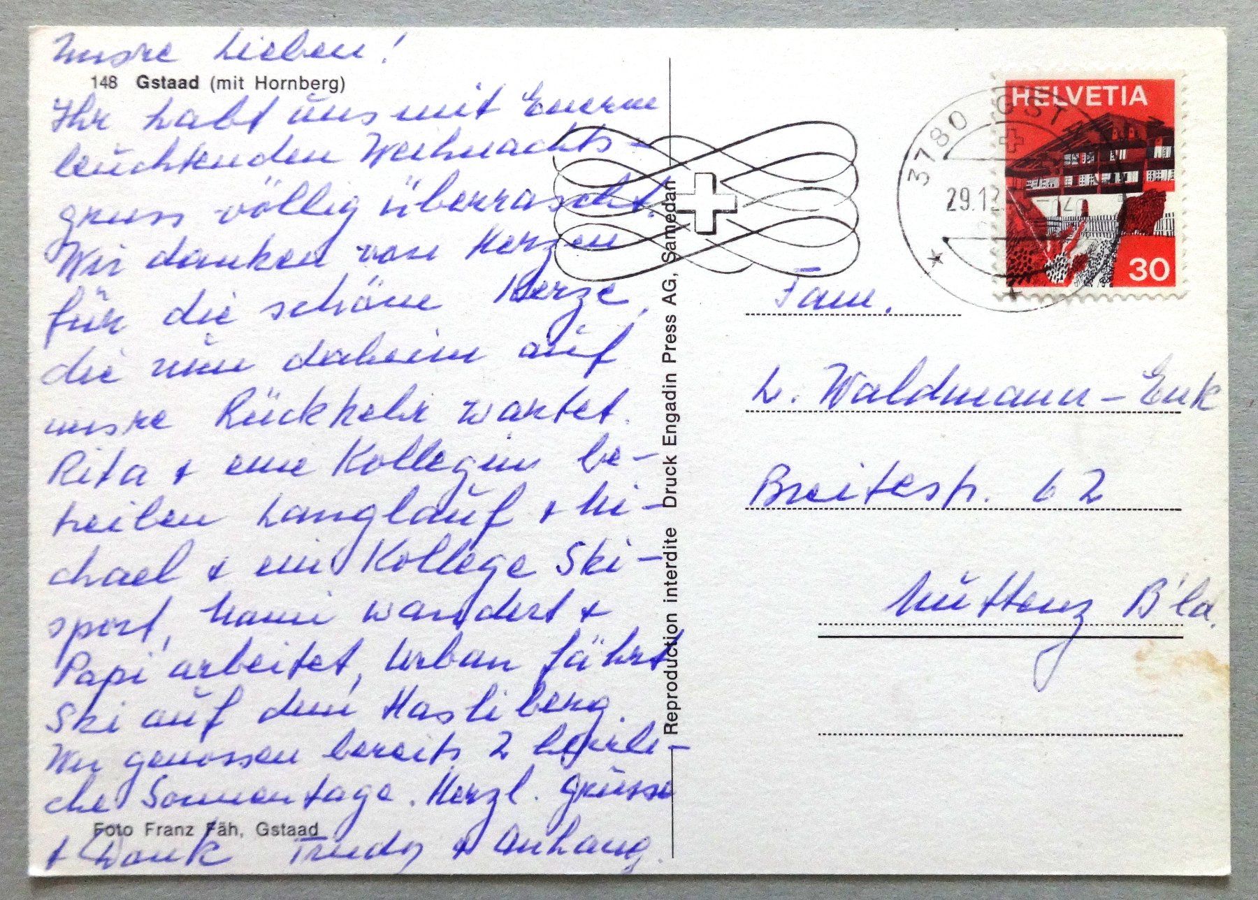 Cartoline postali: Gstaad (mit Hornberg) – Usato da Fétigny venduto da Billy2miny 1