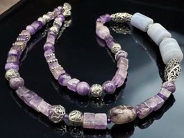 Unikat 💎 Halskette mit Amethyst und Chalcedon
