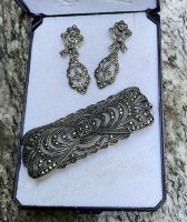 Jugendstil Markasit, Silber 825 Ohrringe & Brosche Schmuck