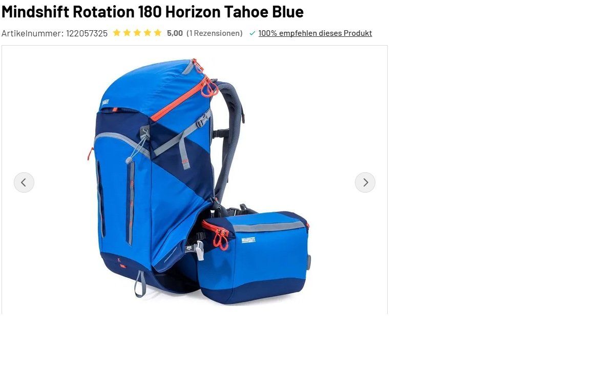 Rucksäcke: Fotorucksack Mindshift Rotation 180 Horizon Tahoe Blue – Gebraucht aus Udligenswil von Wne 1