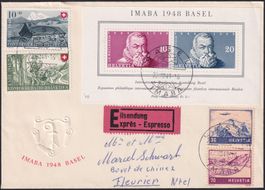1948, W31 auf Express-Brief mit vier Marken, sauber v. BASEL