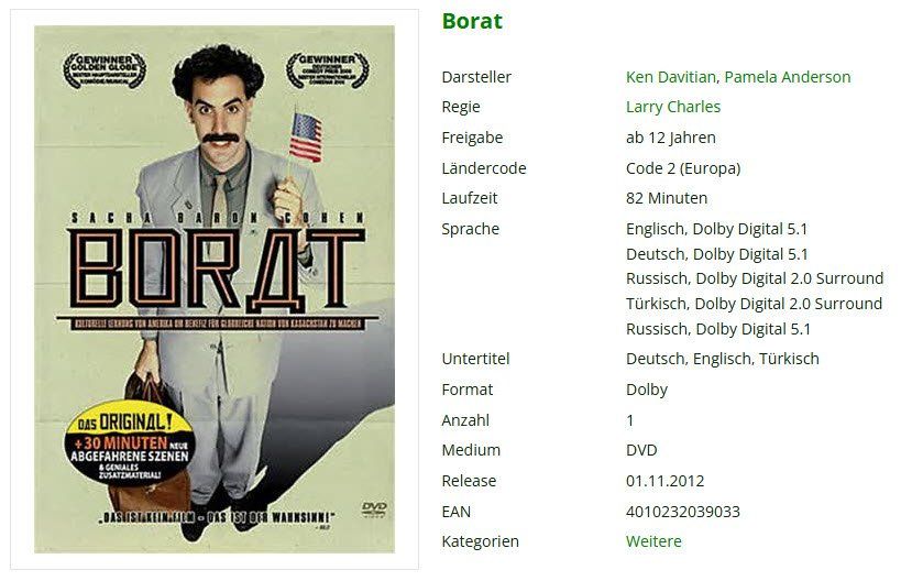 Tutti i DVDs: Borat (DVD) – Usato da Buchrain venduto da Sssschaller