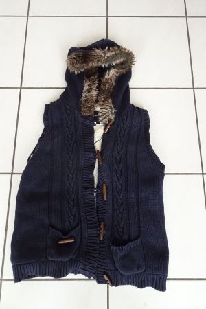 warm gefüttertes Strick Gilet blau mit Kapuze Gr. L