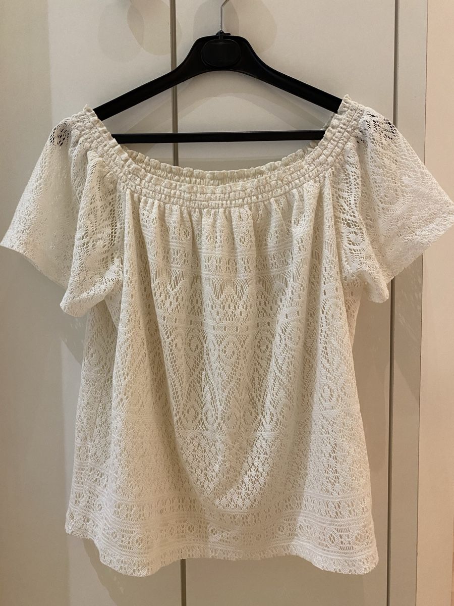 H&M Camicette: Weisse Spitzenbluse, Off-Shoulder, Gr. M – Usato da Bassersdorf venduto da jeh99