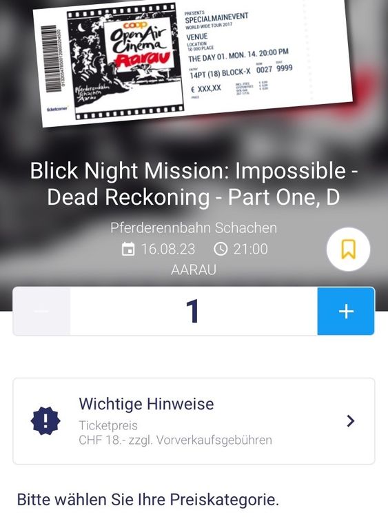 2 x Coop Openair Cinema Aarau Mission Impossible ab 5./beid Kaufen