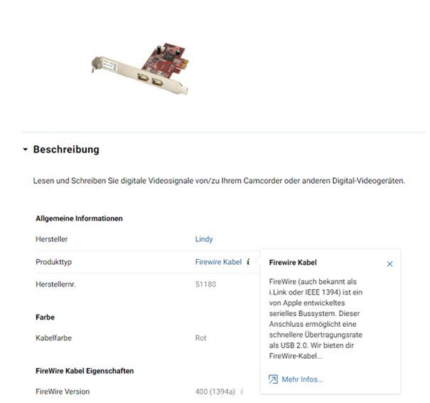 FireWireKarte LINDY Kaufen auf Ricardo
