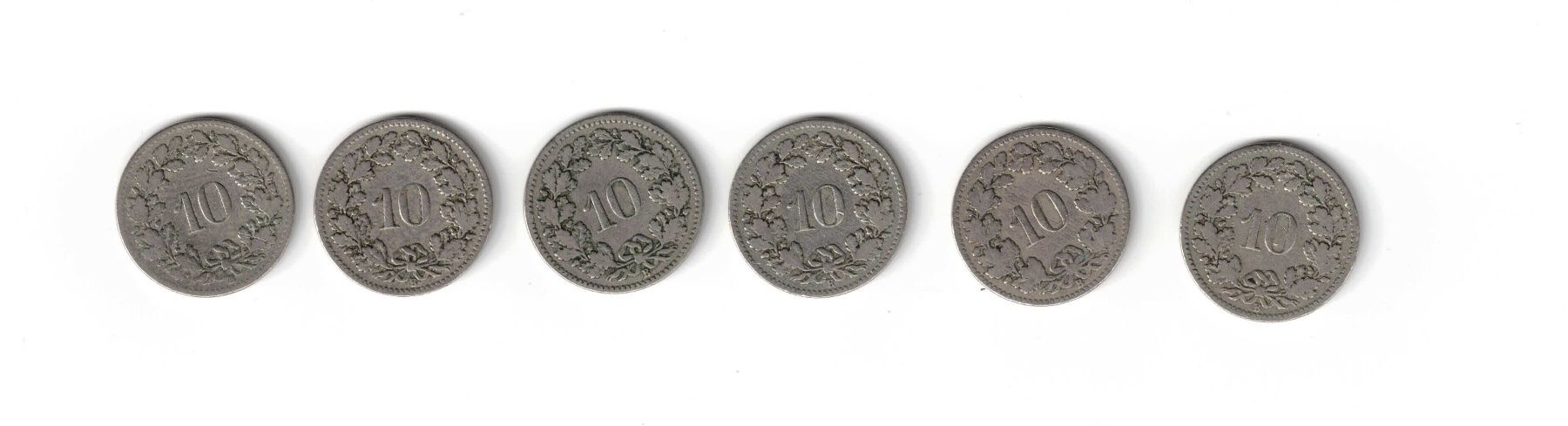 Tutti le monete: 6 x alte 10 Rappen – Usato da Bottmingen venduto da Golferin 1