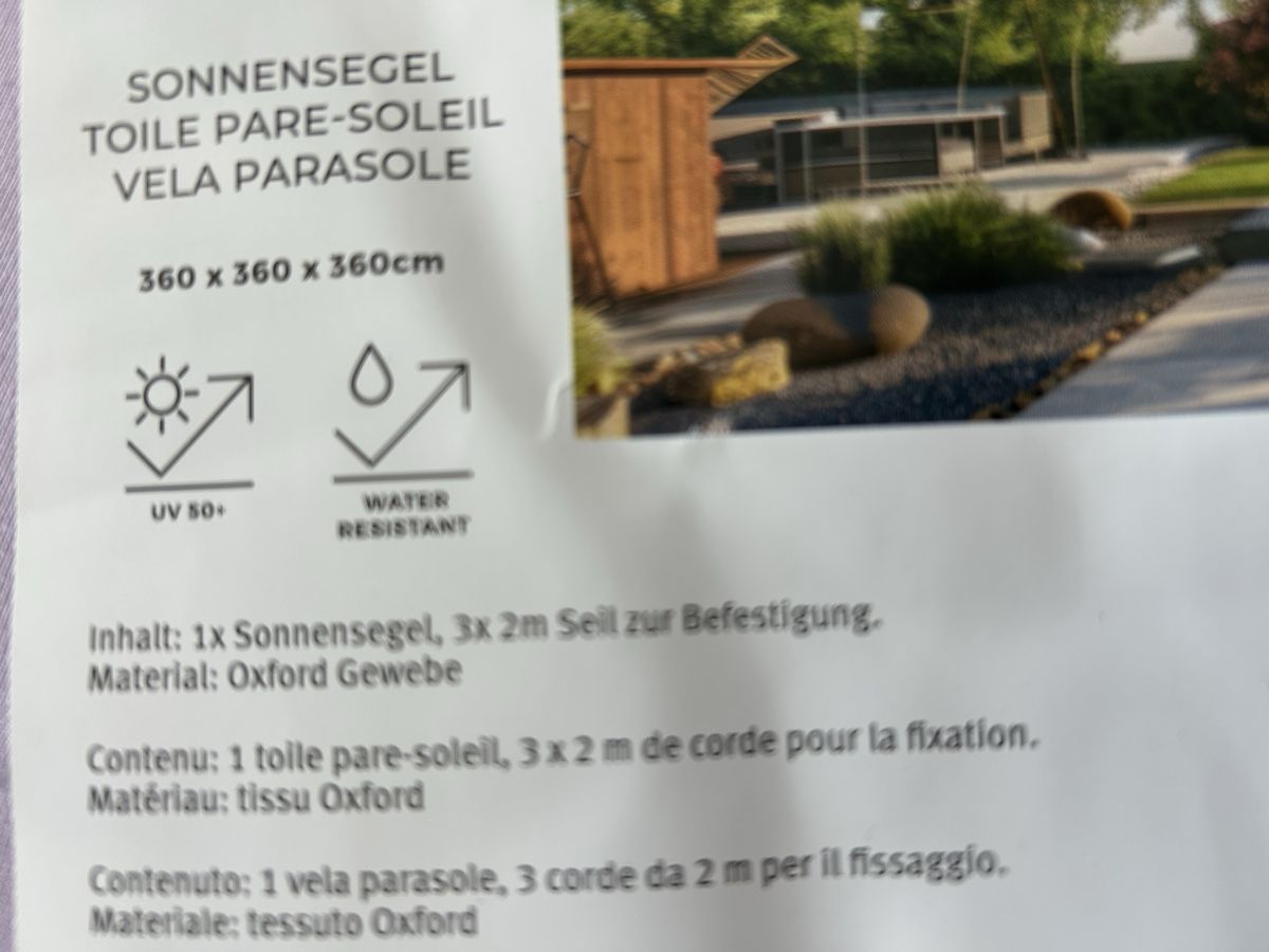 Tende da sole: Sonnensegel 360 x 360 x 360 cm – Nuovo e nell'imballaggio originale da Frauenfeld venduto da berk39 1