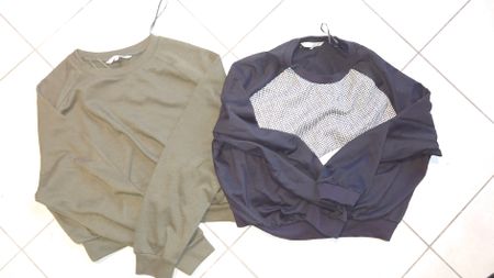 Clockhouse Crop Pullover, M-L, olive und schwarz weiss