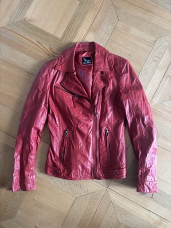 VINTAGE ROT/PINK BUTTERFLY LEDERJACKE - 36